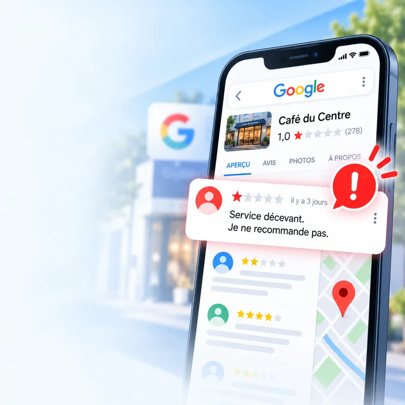 Exemple de fiche Google Maps avec un avis négatif d’une étoile