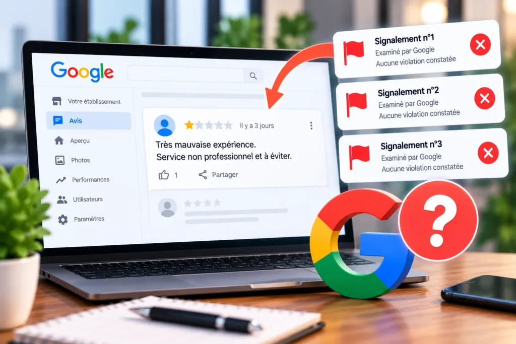 Avis Google signalé plusieurs fois sans être supprimé