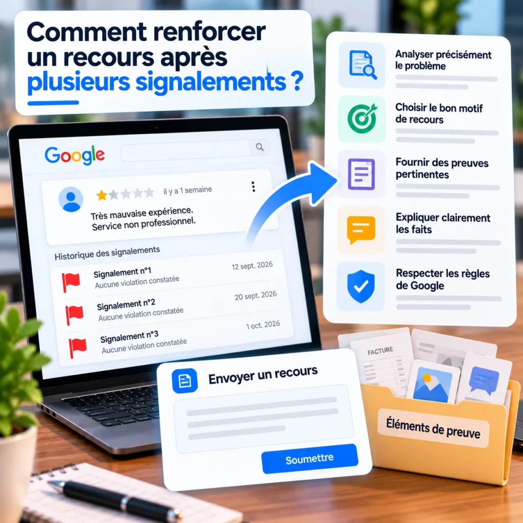 Comment renforcer un recours après plusieurs signalements d’un avis Google