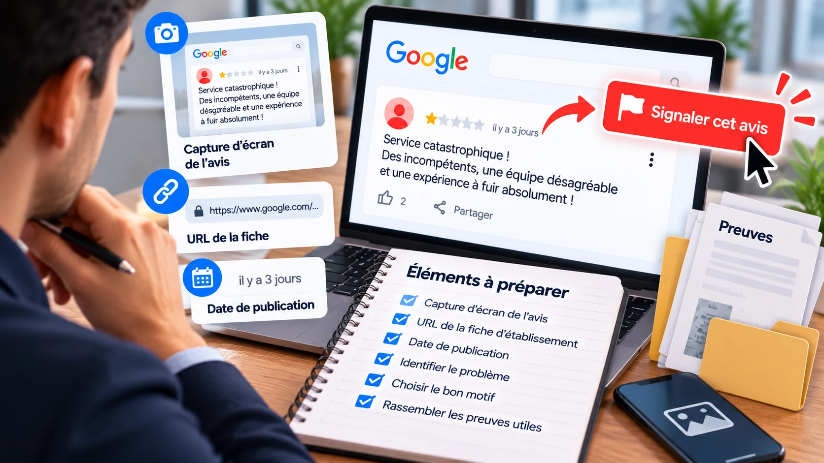 Éléments à préparer avant de signaler un avis Google