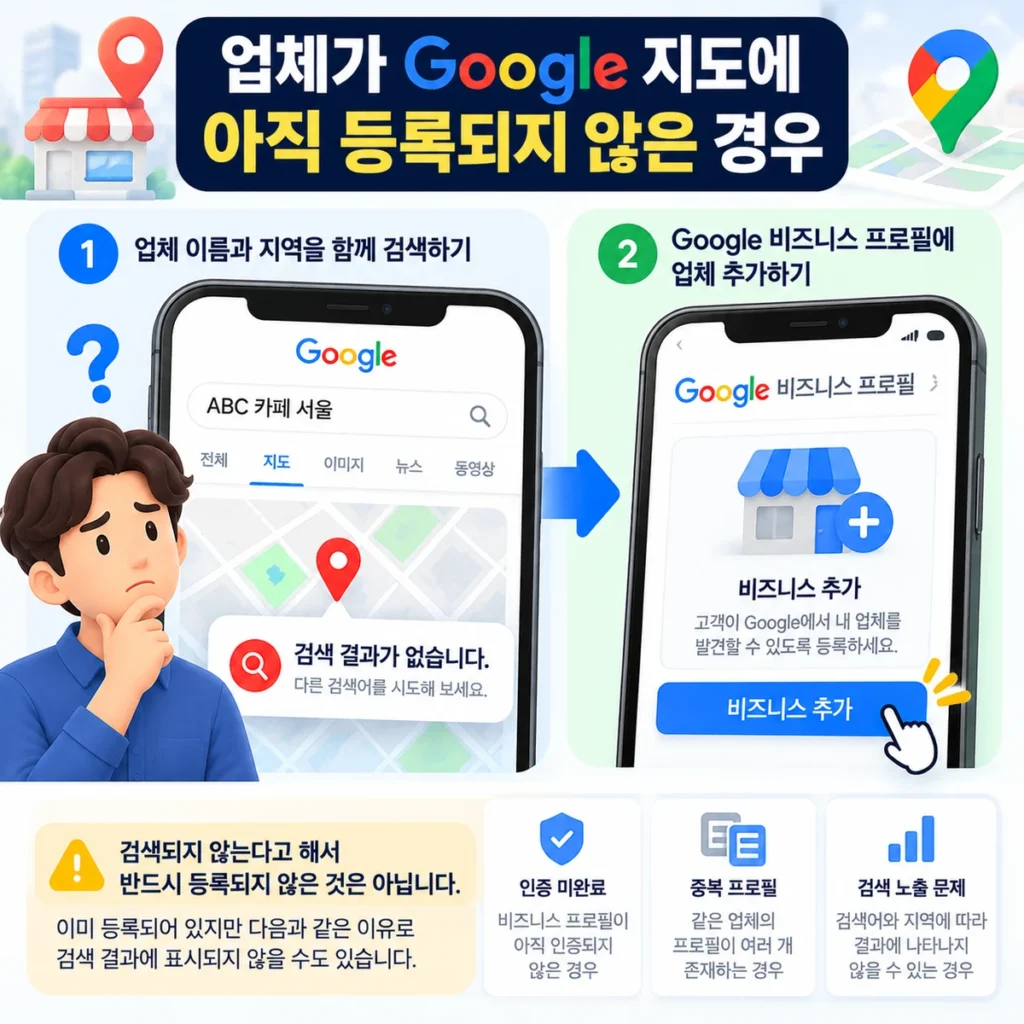 Google 지도에 업체가 등록되지 않은 경우와 비즈니스 프로필 추가 방법