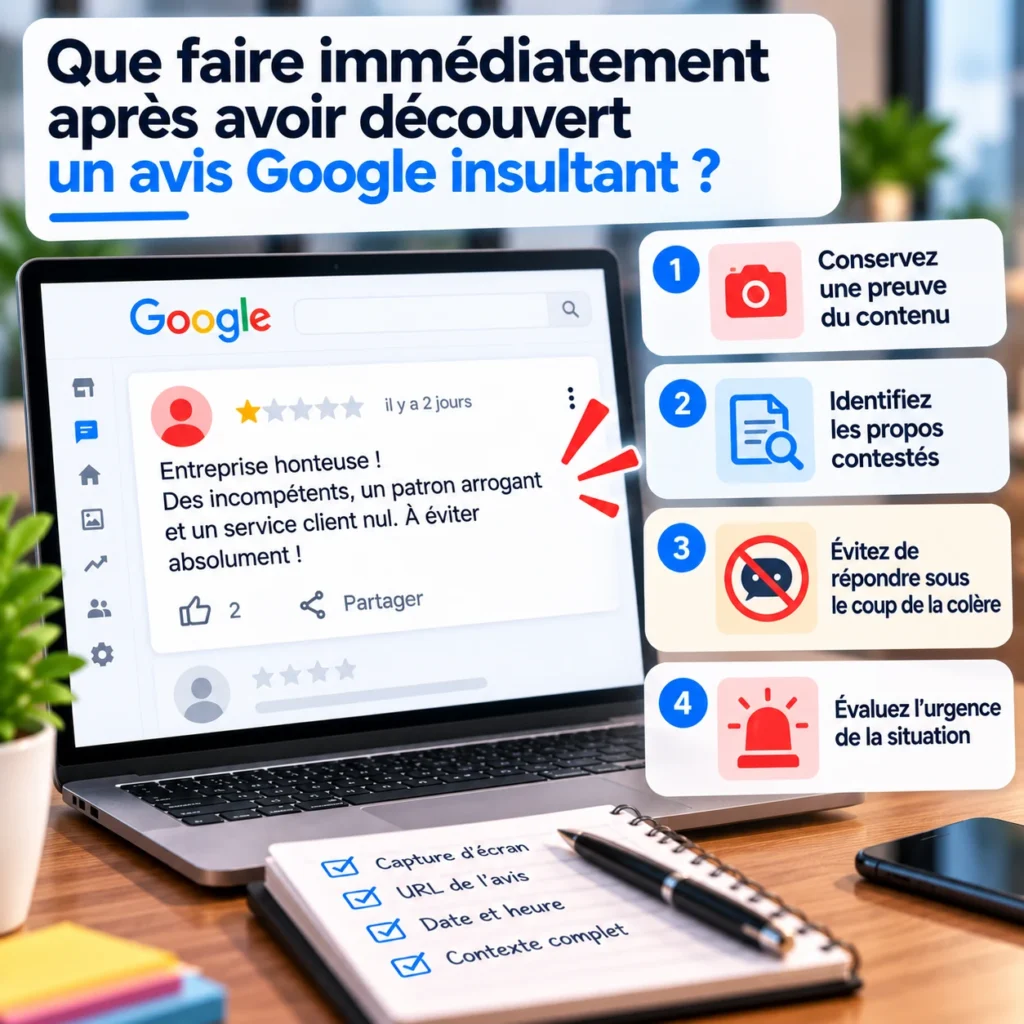 Que faire immédiatement après avoir découvert un avis Google insultant